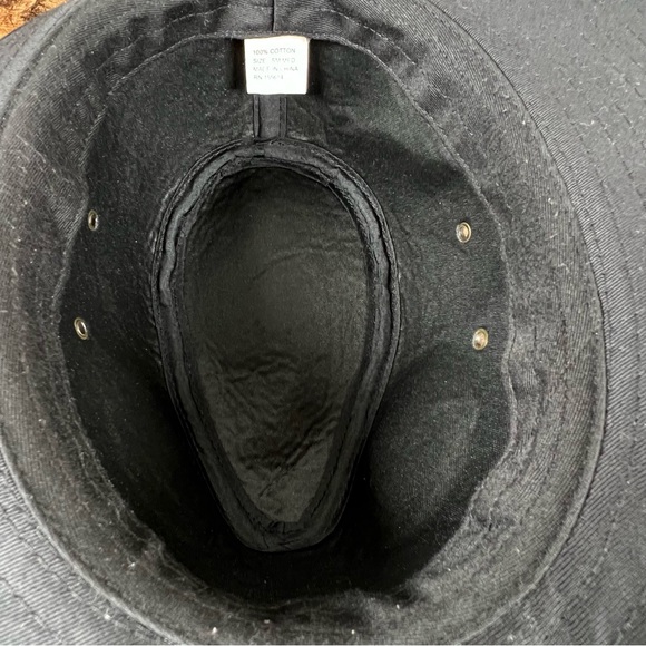 Fedora Black 100% Cotton Canvas Brown Leather Trim small/medium hat - Picture 4 of 9